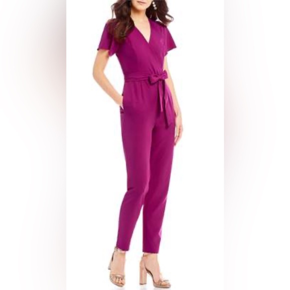 ANTONIO MELANI Pants - ANTONIO MELANI Easton Surplice Tie Waist Jumpsuit in Violet - Size 2